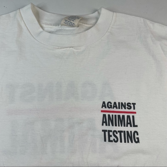 Vintage AGAINST ANIMAL TESTING Single Stitch T-shirt Size XL Recycled Cotton - Picture 3 of 7
